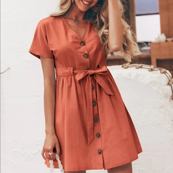 Button Front Mini DRESS 100% Cotton
- burnt orange - Picture 1 of 3